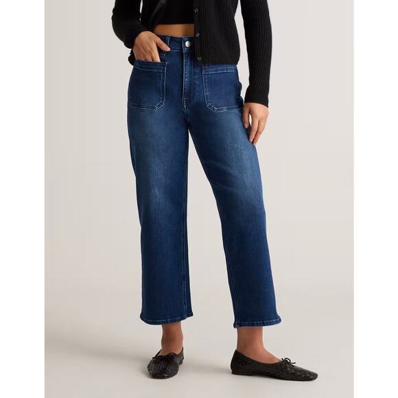 Quince Denim - Quince Bella Stretch Patch Pocket Wide Leg Jeans High Rise Crop 27